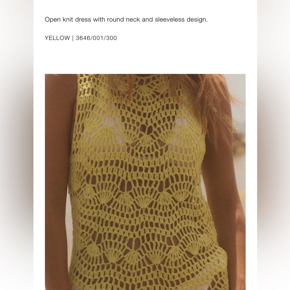 Zara NWT open knit mini dress yellow coverup 3646/001 - Picture 8 of 12